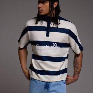 Musero Polo oversize à manches courtes imprimé de slogan rayé