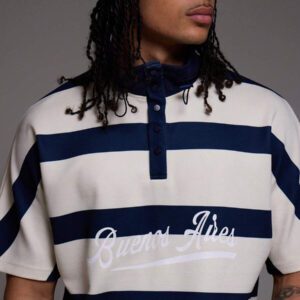 Musero Polo oversize à manches courtes imprimé de slogan rayé