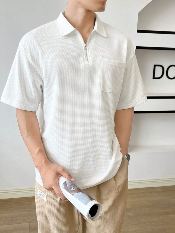 SWAVVY Chemise polo à quart de zip avec poche et patch pour homme pour l'été – Image 4