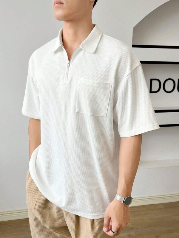 SWAVVY Chemise polo à quart de zip avec poche et patch pour homme pour l'été – Image 5