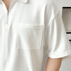SWAVVY Chemise polo à quart de zip avec poche et patch pour homme pour l'été