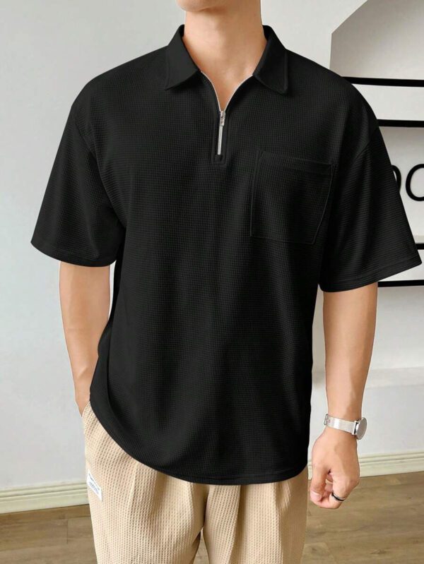 SWAVVY Chemise polo à quart de zip avec poche et patch pour homme pour l'été – Image 7
