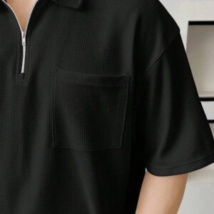 SWAVVY Chemise polo à quart de zip avec poche et patch pour homme pour l'été