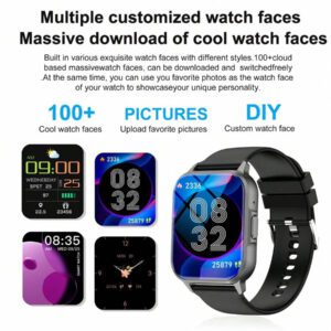 Montre connectée, appel sans fil/numérotation, mode multi-sport, rappel et rejet d'appel, rappel de SMS, fond d'écran personnalisable, compatible avec iPhone/Android