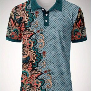 Chemise polo à manches courtes avec imprimé floral, décontractée et professionnelle pour hommes