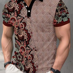 Chemise polo à manches courtes avec imprimé floral, décontractée et professionnelle pour hommes
