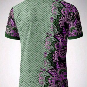 Chemise polo à manches courtes avec imprimé floral, décontractée et professionnelle pour hommes