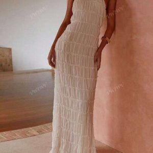 Robe ras-du-cou dos nu croisé à la mode pour femmes, tenue de plage sexy, vacances, rue élégante et romantique de couleur unie