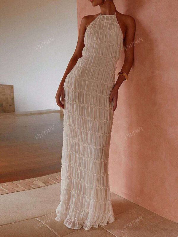 Robe ras-du-cou dos nu croisé à la mode pour femmes, tenue de plage sexy, vacances, rue élégante et romantique de couleur unie – Image 2