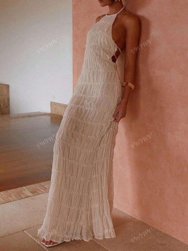 Robe ras-du-cou dos nu croisé à la mode pour femmes, tenue de plage sexy, vacances, rue élégante et romantique de couleur unie – Image 4
