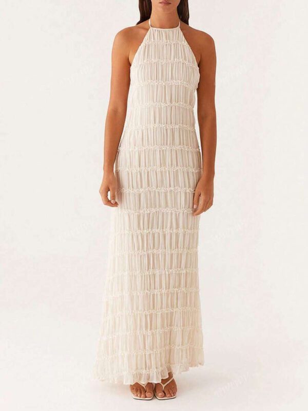Robe ras-du-cou dos nu croisé à la mode pour femmes, tenue de plage sexy, vacances, rue élégante et romantique de couleur unie – Image 6