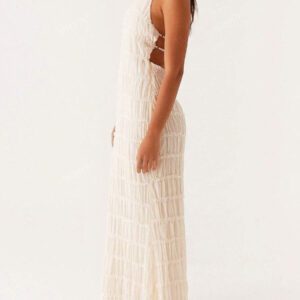 Robe ras-du-cou dos nu croisé à la mode pour femmes, tenue de plage sexy, vacances, rue élégante et romantique de couleur unie