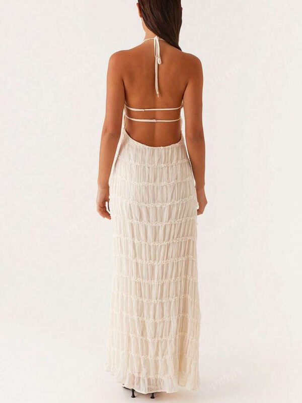 Robe ras-du-cou dos nu croisé à la mode pour femmes, tenue de plage sexy, vacances, rue élégante et romantique de couleur unie – Image 8