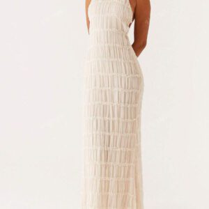 Robe ras-du-cou dos nu croisé à la mode pour femmes, tenue de plage sexy, vacances, rue élégante et romantique de couleur unie