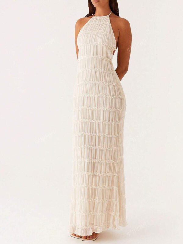 Robe ras-du-cou dos nu croisé à la mode pour femmes, tenue de plage sexy, vacances, rue élégante et romantique de couleur unie – Image 9