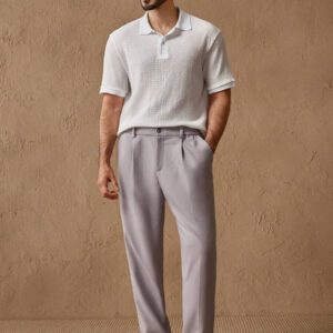 HIMLAND Polo-chemise pour homme à imprimé intégral et bordure contrastée, polo vintage de couleur khaki à blocs de couleur pour le travail, pour mari