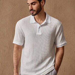 HIMLAND Polo-chemise pour homme à imprimé intégral et bordure contrastée, polo vintage de couleur khaki à blocs de couleur pour le travail, pour mari