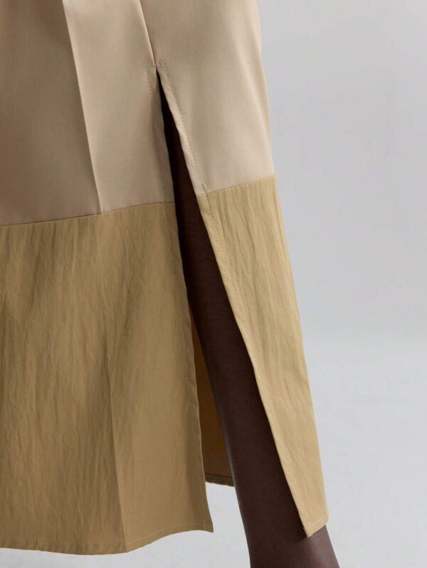 Ontre Tenue décontractée de haute qualité pour femmes d'affaires, comprenant un ensemble deux pièces ample et confortable : un Top à manches dolman col V et une jupe cintrée à la taille avec design de bordure contrastée, convenant pour le bureau, les déplacements et les voyages – Image 7