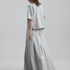 Ontre Tenue décontractée de haute qualité pour femmes d'affaires, comprenant un ensemble deux pièces ample et confortable : un Top à manches dolman col V et une jupe cintrée à la taille avec design de bordure contrastée, convenant pour le bureau, les déplacements et les voyages
