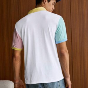 SWAVVY Chemise polo de mode urbaine de couleur de bloc de couleur des années 90 à bouton moitié et en coton pour hommes, avec détail de poche, cadeau de petit ami