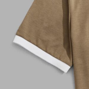 SWAVVY Chemise graphique à col contrasté pour homme avec lettre, demi-bouton, chemise polo Khaki à blocs de couleur vintage des années 90 pour les vacances de mari