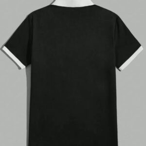 SWAVVY Chemise graphique à col contrasté pour homme avec lettre, demi-bouton, chemise polo Khaki à blocs de couleur vintage des années 90 pour les vacances de mari