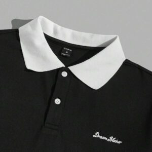SWAVVY Chemise graphique à col contrasté pour homme avec lettre, demi-bouton, chemise polo Khaki à blocs de couleur vintage des années 90 pour les vacances de mari