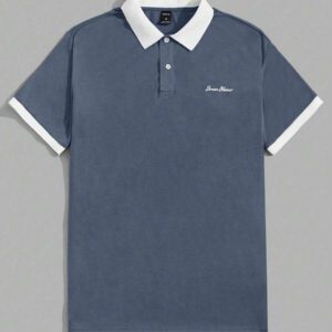 SWAVVY Chemise graphique à col contrasté pour homme avec lettre, demi-bouton, chemise polo Khaki à blocs de couleur vintage des années 90 pour les vacances de mari