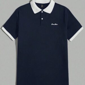 SWAVVY Chemise graphique à col contrasté pour homme avec lettre, demi-bouton, chemise polo Khaki à blocs de couleur vintage des années 90 pour les vacances de mari