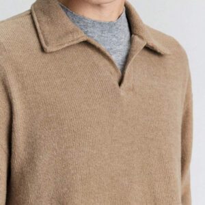 Ontre Chemise polo manches longues décontractée ample en kaki unicolore pour hommes, en tissu brossé, polyvalente pour le quotidien, les trajets, les vacances, les fêtes, le Nouvel An