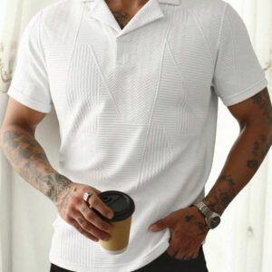 Polo homme à col mao asymétrique texturé, couleur unie, ajusté, pour l'été