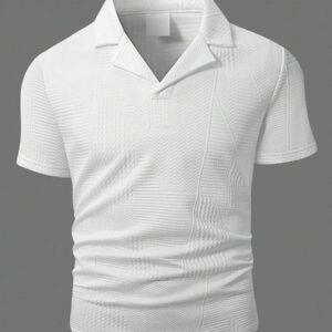 Polo homme à col mao asymétrique texturé, couleur unie, ajusté, pour l'été
