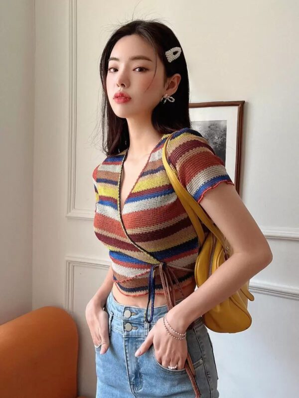 DAZY Haut Cache-cœur En Tricot À Blocs De Couleurs – Image 6