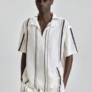 Ontre Chemise polo d'été décontractée à imprimé rayé pour hommes 2025, convient pour le Jour de l'Indépendance, la Saint-Jean, la plage, les vacances, la remise des diplômes, le bureau, les vacances à la plage, le thé dansant, les fêtes