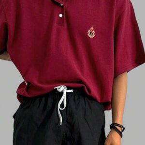 DAZY Chemise polo à manches courtes amples et brodée pour homme pour les déplacements estivaux