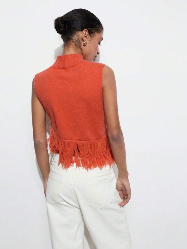 Maija Top décontracté sans manches en tricot à pompons, couleur unie, à la mode, ourlet asymétrique, épaules dénudées – Image 6