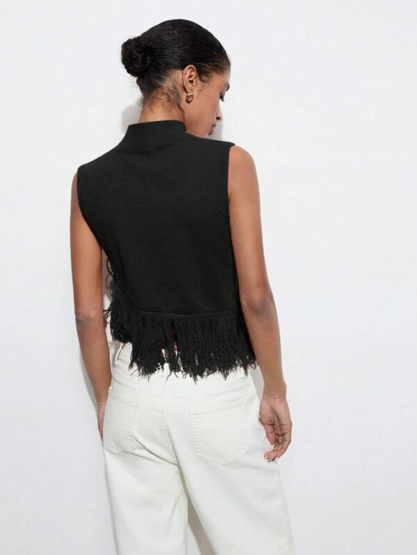 Maija Top décontracté sans manches en tricot à pompons, couleur unie, à la mode, ourlet asymétrique, épaules dénudées – Image 15