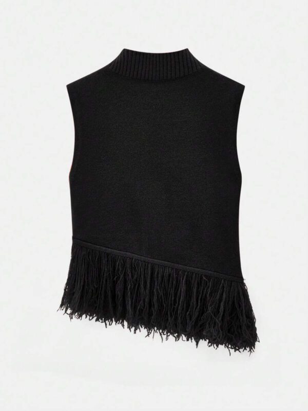 Maija Top décontracté sans manches en tricot à pompons, couleur unie, à la mode, ourlet asymétrique, épaules dénudées – Image 18