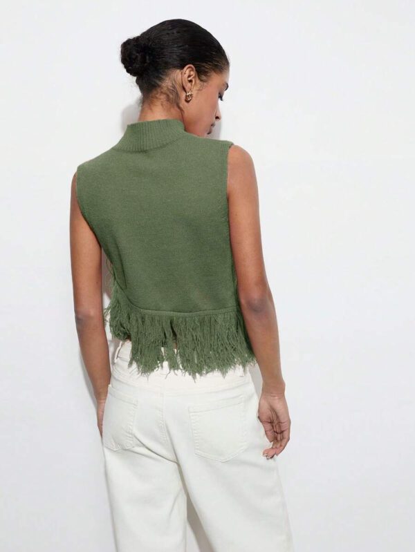 Maija Top décontracté sans manches en tricot à pompons, couleur unie, à la mode, ourlet asymétrique, épaules dénudées – Image 24