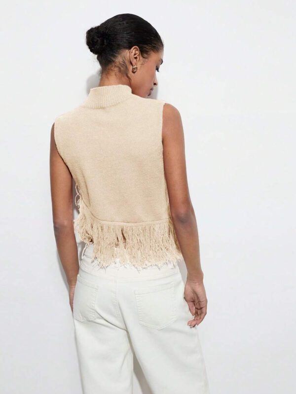 Maija Top décontracté sans manches en tricot à pompons, couleur unie, à la mode, ourlet asymétrique, épaules dénudées – Image 33