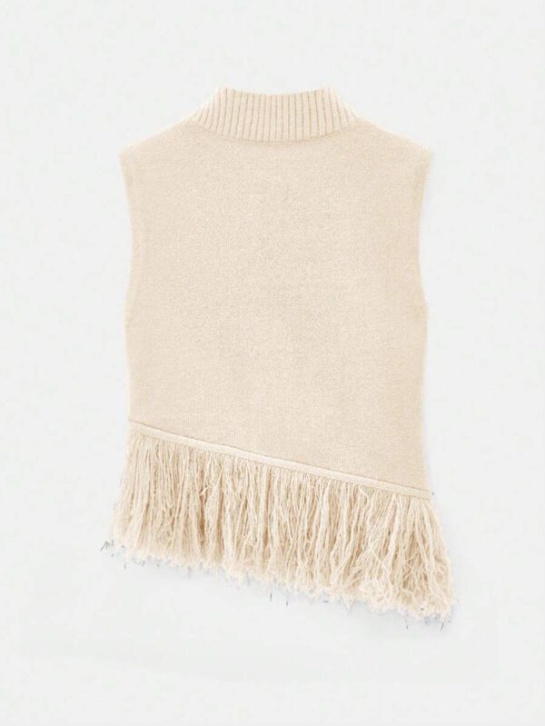 Maija Top décontracté sans manches en tricot à pompons, couleur unie, à la mode, ourlet asymétrique, épaules dénudées – Image 36