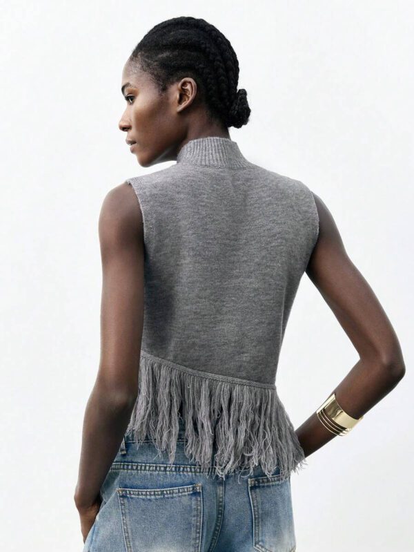Maija Top décontracté sans manches en tricot à pompons, couleur unie, à la mode, ourlet asymétrique, épaules dénudées – Image 40