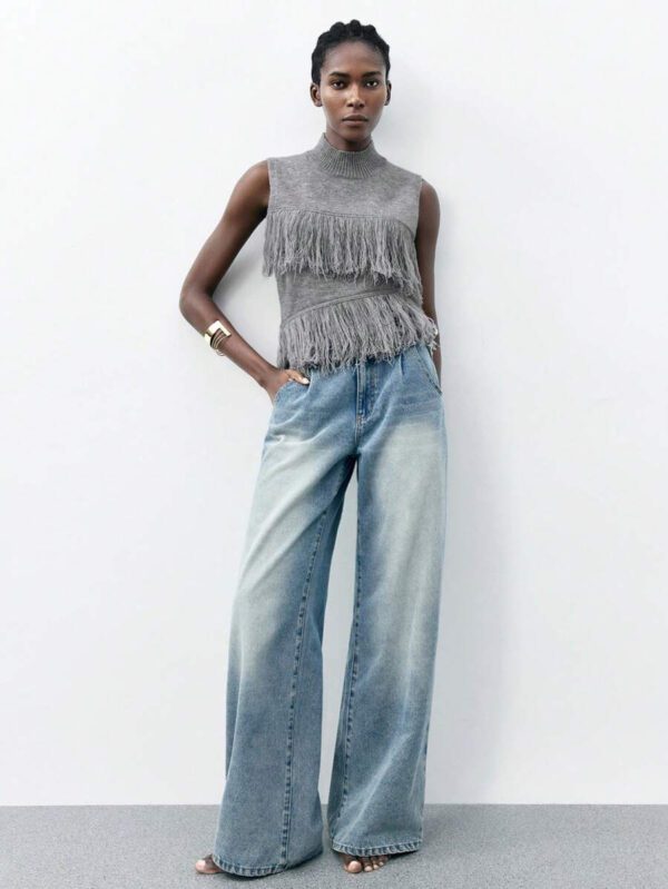 Maija Top décontracté sans manches en tricot à pompons, couleur unie, à la mode, ourlet asymétrique, épaules dénudées – Image 41