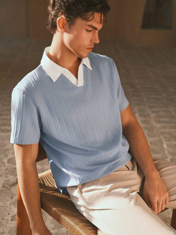 HIMLAND Polo à manches courtes homme, coupe ample et décontractée, en tissu tissé, design mode jeune, convient pour un usage quotidien – Image 2