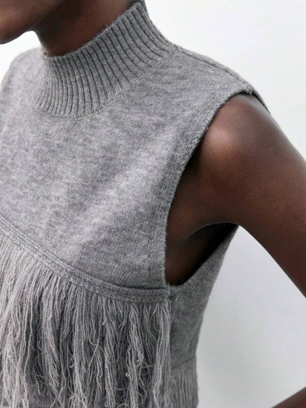 Maija Top décontracté sans manches en tricot à pompons, couleur unie, à la mode, ourlet asymétrique, épaules dénudées – Image 44