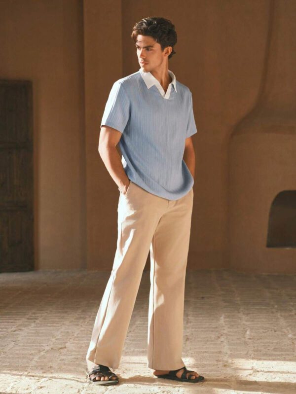 HIMLAND Polo à manches courtes homme, coupe ample et décontractée, en tissu tissé, design mode jeune, convient pour un usage quotidien – Image 4