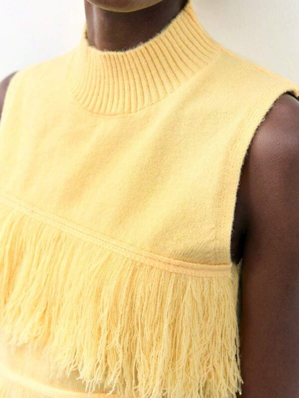 Maija Top décontracté sans manches en tricot à pompons, couleur unie, à la mode, ourlet asymétrique, épaules dénudées – Image 50