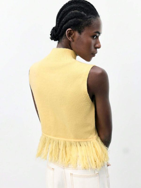 Maija Top décontracté sans manches en tricot à pompons, couleur unie, à la mode, ourlet asymétrique, épaules dénudées – Image 51