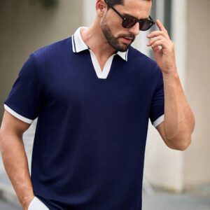 HIMLAND Polo à manches courtes homme, coupe ample et décontractée, en tissu tissé, design mode jeune, convient pour un usage quotidien