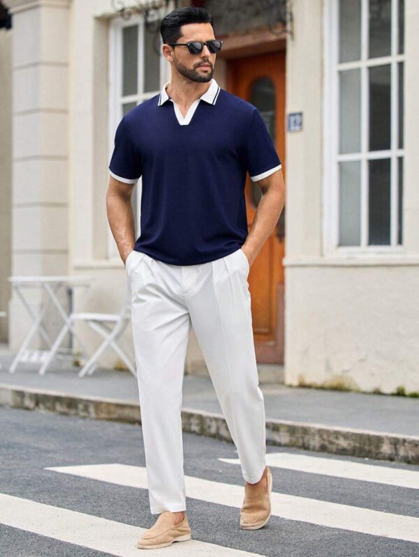 HIMLAND Polo à manches courtes homme, coupe ample et décontractée, en tissu tissé, design mode jeune, convient pour un usage quotidien – Image 58